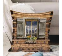 VJIZLOQB Housses de Coussin Court Peluche Carré Taie d'oreiller pour Sofa Canapé Chambre Chaise Domicile Décor,Volets, façade patinée d'un Refuge de Montagne avec Reflets de Montagne en é,40x40cm