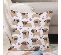VJIZLOQB Housses de Coussin Court Peluche Carré Taie d'oreiller pour Sofa Canapé Chambre Chaise Domicile Décor,Modèle sans Couture avec Image de Chiots carlins de Dessin animé Amusant. Il,40x40cm