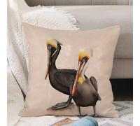 VJIZLOQB Housses de Coussin Court Peluche Carré Taie d'oreiller pour Sofa Canapé Chambre Chaise Domicile Décor,Deux pélicans Bruns matures parallèles l'un à l'autre sur des pilotis dépass,40x40cm