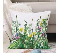 VJIZLOQB Housses de Coussin Court Peluche Carré Taie d'oreiller pour Sofa Canapé Chambre Chaise Domicile Décor,Vue panoramique de Fleurs et d'herbes Sauvages isolées sur Fond Blanc. Bordu,40x40cm