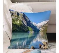 VJIZLOQB Housses de Coussin Court Peluche Carré Taie d'oreiller pour Sofa Canapé Chambre Chaise Domicile Décor,Décor de lac, lac Louise dans Le Parc National Banff Canada Lakeside Rocks C,50x50cm