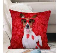 VJIZLOQB Housses de Coussin Court Peluche Carré Taie d'oreiller pour Sofa Canapé Chambre Chaise Domicile Décor,Chien Jack Russell tirant la Langue Alors qu'il est allongé sur Un lit Plein,40x40cm
