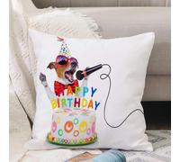 VJIZLOQB Housses de Coussin Court Peluche Carré Taie d'oreiller pour Sofa Canapé Chambre Chaise Domicile Décor,Chien Jack Russell comme Surprise Chantant Une Chanson d'anniversaire comme,40x40cm