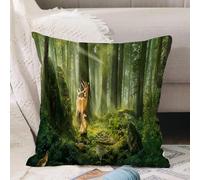 VJIZLOQB Housses de Coussin Court Peluche Carré Taie d'oreiller pour Sofa Canapé Chambre Chaise Domicile Décor,Forêt Fantastique élan cerf Lapin Animal Soleil,40x40cm