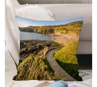 VJIZLOQB Housses de Coussin Court Peluche Carré Taie d'oreiller pour Sofa Canapé Chambre Chaise Domicile Décor,Vue aérienne de Church Bay à Anglesey au Nord du Pays de Galles au Royaume-U,40x40cm