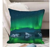 VJIZLOQB Housses de Coussin Court Peluche Carré Taie d'oreiller pour Sofa Canapé Chambre Chaise Domicile Décor,Alaska, aurores boréales sous Un Ciel étoilé Collines de l'Arctique Pae Nord,40x40cm