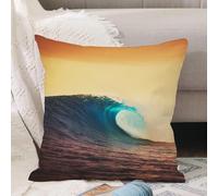 VJIZLOQB Housses de Coussin Court Peluche Carré Taie d'oreiller pour Sofa Canapé Chambre Chaise Domicile Décor,Coucher de Soleil sur l'océan, Vague déferlante sur l'océan aux Couleurs cha,50x50cm