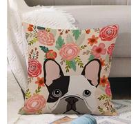 VJIZLOQB Housses de Coussin Court Peluche Carré Taie d'oreiller pour Sofa Canapé Chambre Chaise Domicile Décor,Portrait d'un Bouledogue Anglais avec Une Couronne de Fleurs sur la tête. Il,40x40cm