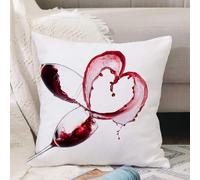 VJIZLOQB Housses de Coussin Court Peluche Carré Taie d'oreiller pour Sofa Canapé Chambre Chaise Domicile Décor,Coeur avec du vin Rouge renversé dans des Verres Concept de fête de l'amour,40x40cm