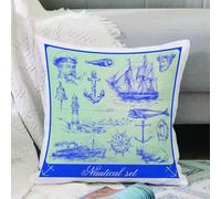 VJIZLOQB Housses de Coussin Court Peluche Carré Taie d'oreiller pour Sofa Canapé Chambre Chaise Domicile Décor,Ancre Marine, Volant de voilier à Baleine et thème de pêche au Vieux Phare d,40x40cm