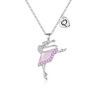 Vjoypro Cadeau de récital de danse pour filles, collier de danse, cadeau pour filles, bijoux initiales A-Z, pendentif de ballet, cadeau d'anniversaire pour filles, filles, nièce, laiton, oxyde de