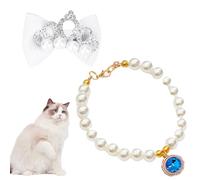 VJUYSW Collier de Perles pour Chat, 1 Collier de Perles réglable avec Joli Pendentif et avec Petite Couronne pour Chien, Chat, Chiot, Chaton, Taille M