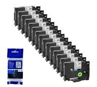 VJZYUTSW 15pk 6 9 12 18 24 mm Tze 231 Black on White Label Tapes Fonctionne avec Tze 241 335 131 TZ 631 Compatible Compatible avec Les imprimantes d'étiquette(Black on Silver)