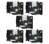 VJZYUTSW 5pk 6-24 mm Les Bandes d'étiquette adhésive Noir sur Blanc Transparent Jaune Compatible avec Les Fabricants d'étiquettes Compatible avec Tze-S231 S131(5PK Black on White)