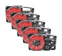 VJZYUTSW 5pk xr-12x xr-12we Labels compatibles avec des Cartouches de Bande de 7 mm de 7 mm 18 mm 24 mm Compatible avec KL-130 KL-120 430 imprimante de Fabricant d'étiquettes(5PK Black on Red)