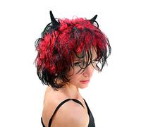 VK Event Fashion - Perruque De Diable/Diablesse, Avec Cornes, Couleur Noir/Rouge, Idéal Pour Halloween.