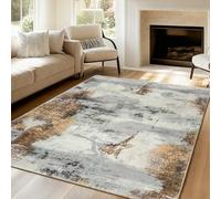 VK·LIVING Tapis Moderne Salon 80x150cm Gris Doré Mousse Renforcée 14.5mm Doux Abstrait Antidérapant Peluche Moyen pour Bureau Chambre