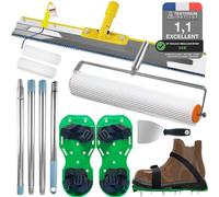 VKE Kit D'outils de Ciment Autonivelant, Rouleau Debulleur Ragreage 50 cm, Chaussure a Pointe Ragreage 30 mm, Autonivelant Grattoirs, Perche Telescopique 162 cm (avec Rouleau Peinture et Spatule)
