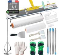 VKE Kit D'outils de Ciment Autonivelant, Rouleau Debulleur Ragreage 50 cm, Mélangeur Peinture 40 cm, Chaussure a Pointe Ragreage 30 mm, Autonivelant Grattoirs, Perche Telescopique 162 cm (avec Gants)
