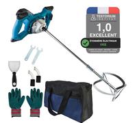 VKE Malaxeur,Melangeur Beton Colle 2400 W à 6 Vitesses, Max. 1200 tr/min Malaxeur Mortier Avec Bouton de Réglage de Vitesse Fixe, Mélangeur Peinture électrique Avec Sac de Rangement, Betonniere