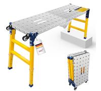 VKE Plateforme de Travail 120 × 36 × 90 CM en Tôle Galvanisée, 500 KG Capacité de Charge, Échafaudage Portable, Table de Soudure Pliant avec 4 roulettes Universelles, Réglable en Hauteur