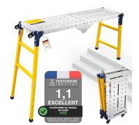 VKE Plateforme de Travail 140 × 36 × 110 CM en Tôle Galvanisée, 500 KG Capacité de Charge, Échafaudage Portable, Table de Soudure Pliant avec 4 roulettes Universelles, Réglable en Hauteur