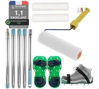 VKE Rouleau Debulleur Ragreage 23 cm - Bavures 14 mm, Kit Ragreage, 2 Rouleau Peinture, Perche Telescopique 1,5 m, Chaussures Pointes Acier 30 mm,Rouleau Debulleur pour Ciment Auto-Nivelant-1 poignée