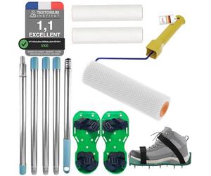 VKE Rouleau Debulleur Ragreage 23 cm - Bavures 14 mm, Kit Ragreage, 2 Rouleau Peinture, Perche Telescopique 1,5 m, Chaussures Pointes Acier 30 mm,Rouleau Debulleur pour Ciment Auto-Nivelant-1 poignée