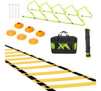 Vkechh Accessoires d'entraînement de football, échelle de coordination avec 6 obstacles ajustables, 12 disques et cônes, ensemble d'entraînement pour enfants, comprend un sac de rangement, équipement