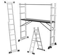 Vkechh Échafaudage 4 en 1 en aluminium avec plateforme Argenté | 147 x 30 cm, plate-forme de travail, environ Hauteur de travail de 3 m, charge maximale de 150 kg, pieds antidérapants