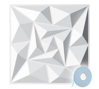 Vkechh Lot de 12 panneaux muraux 3D en PVC - 30 x 30 cm - Revêtement mural 3D - Environ 1,08 m² - Design diamant en blanc mat - Indéformable - Imperméable - Pour salon - Panneaux muraux avec ruban