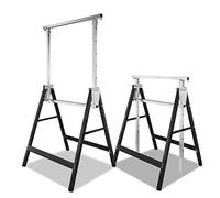 Vkechh Lot de 2 tréteaux d'échafaudage 200 kg - Hauteur réglable sur 7 niveaux 81 à 130 cm - Pliables en métal - Tréteau d'échafaudage - Tréteau métallique pliable - Noir