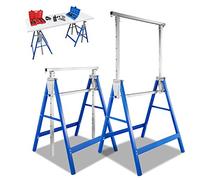Vkechh Lot de 2 tréteaux d'échafaudage 200 kg - Réglables en hauteur sur 7 positions de 81 à 130 cm - Pliables, en métal, pour travail, appui - Tréteau métallique pliable, Bleu