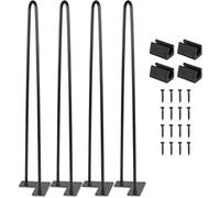 Vkechh Lot de 4 pieds de table en épingles à cheveux à 2 barres avec protections de sol - En métal noir - 61 cm - Pour table basse et bureau