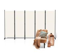 Vkechh Paravent séparateur de pièce sur rouleaux, 284 x 181 x 30 cm, pliable, 5 pièces, brise-vue pour balcon, mur espagnol, brise-vue en fibre de polyester, installation facile (beige)