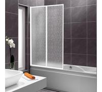 Vkechh Paroi de douche pour baignoire 100×140 cm, 2 pièces pliables en plastique PS incassable, paroi de douche avec cadre en aluminium blanc, accessoire de baignoire avec structure de gouttes comme