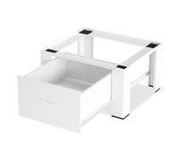 Vkechh Support de machine à laver avec tiroir 62,5 x 54,5 x 32,5 cm, meuble bas pour machine à laver jusqu'à 150 kg, socle en acier, support pour machine à laver, rehausseur blanc