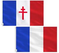 VKI Lot de 2 Drapeaux Français 90 x 150 cm | Drapeau de la France Résistant aux Intempéries avec Œillets en Laiton | Couleurs Vives et Renforts à Double Couture | Pour Jardin, Balcon et Événements