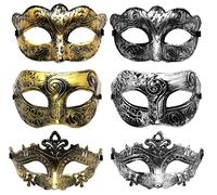 VKI Masque de Mascarade Hommes, Greek Roman Centurion Gladiator Sparticus Costume Mask, pour Fête, Balle de Fantaisie, Bal Masqué, Halloween, 3or+3argent