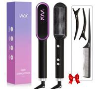 VKK Brosse Lissante Chauffante - Peigne Ionique de Chauffage électrique Ultrarapide en 30s, Technologie Céramique PTC, Anti-Brûlures (Marron Noir)