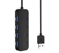 Vklopdsh Hub USB 4 Ports RéPartiteur de Hub USB 3.0 5 Gbps Un à Quatre Extender avec Interrupteur 'Alimentation IndéPendant et LED pour Ordinateur Portable