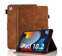 Vkooer Coque pour iPad 10.2" iPad 9ème/8ème/7ème Génération Housse Cuir PU Etui Flip Case Treillis avec Veille/Réveil Auto Multi-Angle Support pour iPad 10.2" 2021/2020/2019 - Marron