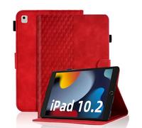 Vkooer Coque pour iPad 10.2" iPad 9ème/8ème/7ème Génération Housse Cuir PU Etui Flip Case Treillis avec Veille/Réveil Auto Multi-Angle Support pour iPad 10.2" 2021/2020/2019 - Rouge