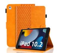 Vkooer Coque pour iPad 10.2" iPad 9ème/8ème/7ème Génération Housse Cuir PU Etui Flip Case Treillis avec Veille/Réveil Auto Multi-Angle Support pour iPad 10.2" 2021/2020/2019 - Orange