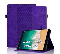 Vkooer Coque pour iPad 9.7 Pouce 2018/2017 (iPad 6ème/5ème Génération) Housse iPad Air 2, iPad Air Cuir PU Etui de Protection Flip Cover Case Treillis avec Multi-Angle Support et Poche, Violet