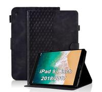 Vkooer Coque pour iPad 9.7 Pouce 2018/2017 (iPad 6ème/5ème Génération) Housse iPad Air 2, iPad Air Cuir PU Etui de Protection Flip Cover Case Treillis avec Multi-Angle Support et Poche, Noir