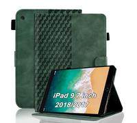 Vkooer Coque pour iPad 9.7 Pouce 2018/2017 (iPad 6ème/5ème Génération) Housse iPad Air 2, iPad Air Cuir PU Etui de Protection Flip Cover Case Treillis avec Multi-Angle Support et Poche, Vert foncé