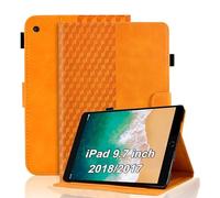 Vkooer Coque pour iPad 9.7 Pouce 2018/2017 (iPad 6ème/5ème Génération) Housse iPad Air 2, iPad Air Cuir PU Etui de Protection Flip Cover Case Treillis avec Multi-Angle Support et Poche, Orange