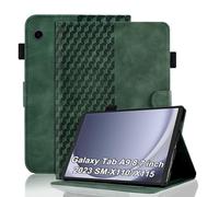 Vkooer Coque pour Samsung Galaxy Tab A9 8.7'' 2023 SM-X110/ X115 Premium Cuir PU Housse Motif de Diamant Etui de Protection Poche Case avec Support, Vert foncé