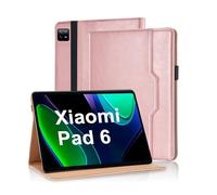 Vkooer Coque pour Xiaomi Mi Pad 6/Mi Pad 6 Pro 11 Pouces 2023, Housse Cuir PU Case [Réveil/Veille Automatique] Etui de Protection avec Support Fonction FILP Cover, Poche Avant, Or Rose
